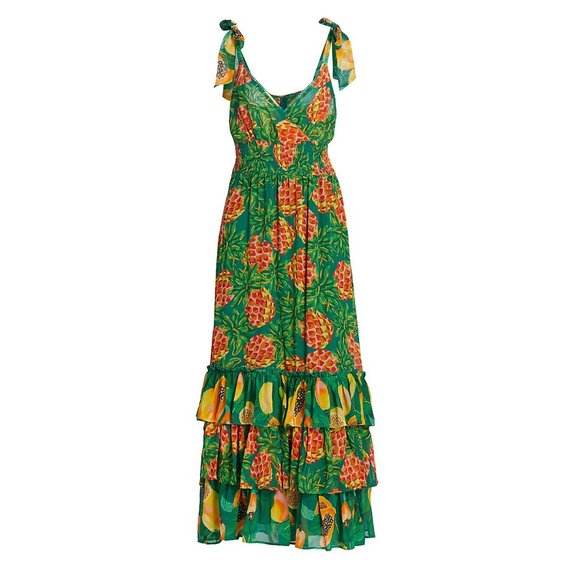 Farm Rio Pineapple Galore Smocked Waist Maxi Dress Small NWT - Picture 6 of 8